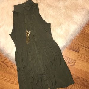 Olive green button up dress